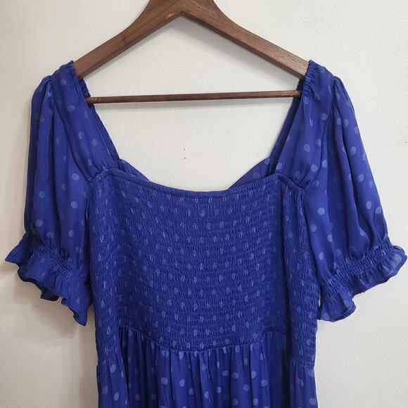 GIANNI BINI Polka Dot Short Sleeve Ruched Satin Midi Dress XL - Picture 8 of 12